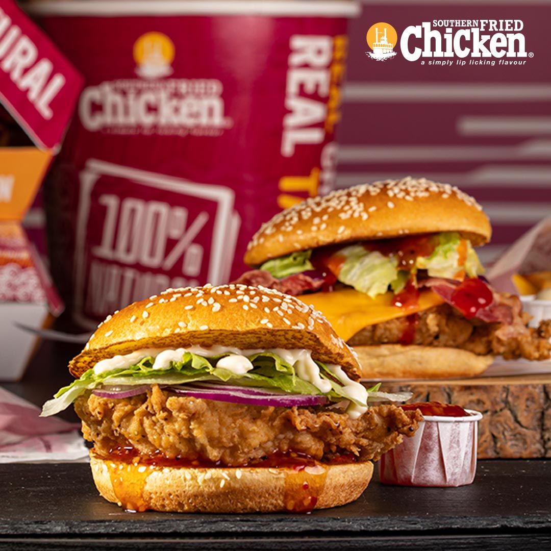 A crispy peri peri chicken burger.